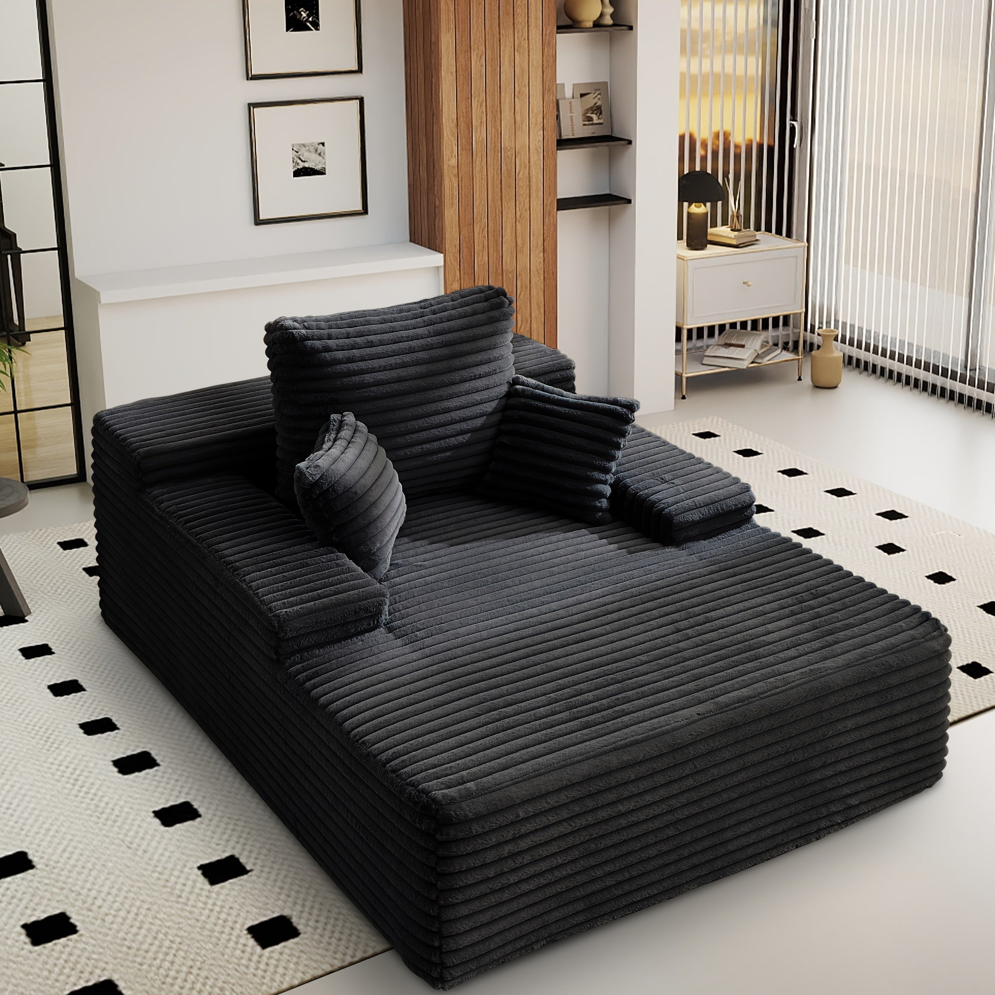 Living Room Furniture, Living Room Sofa Bed, Three Pillows, Comfortable Corduroy Fluffy Sofa, Sponge Sofa