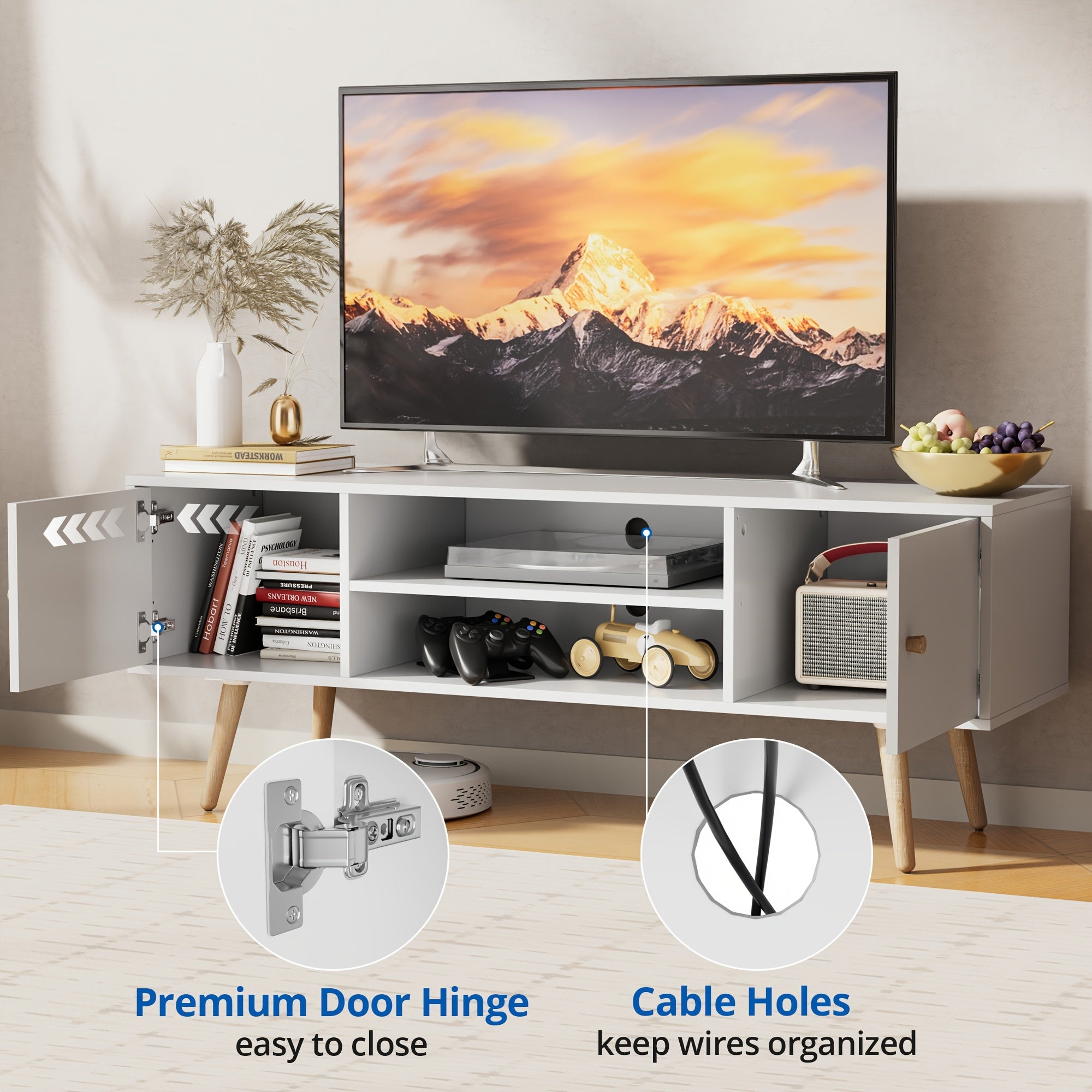 Aurorome 60 Inch Modern TV Stand with Storage, Entertainment Center And Media Console Table