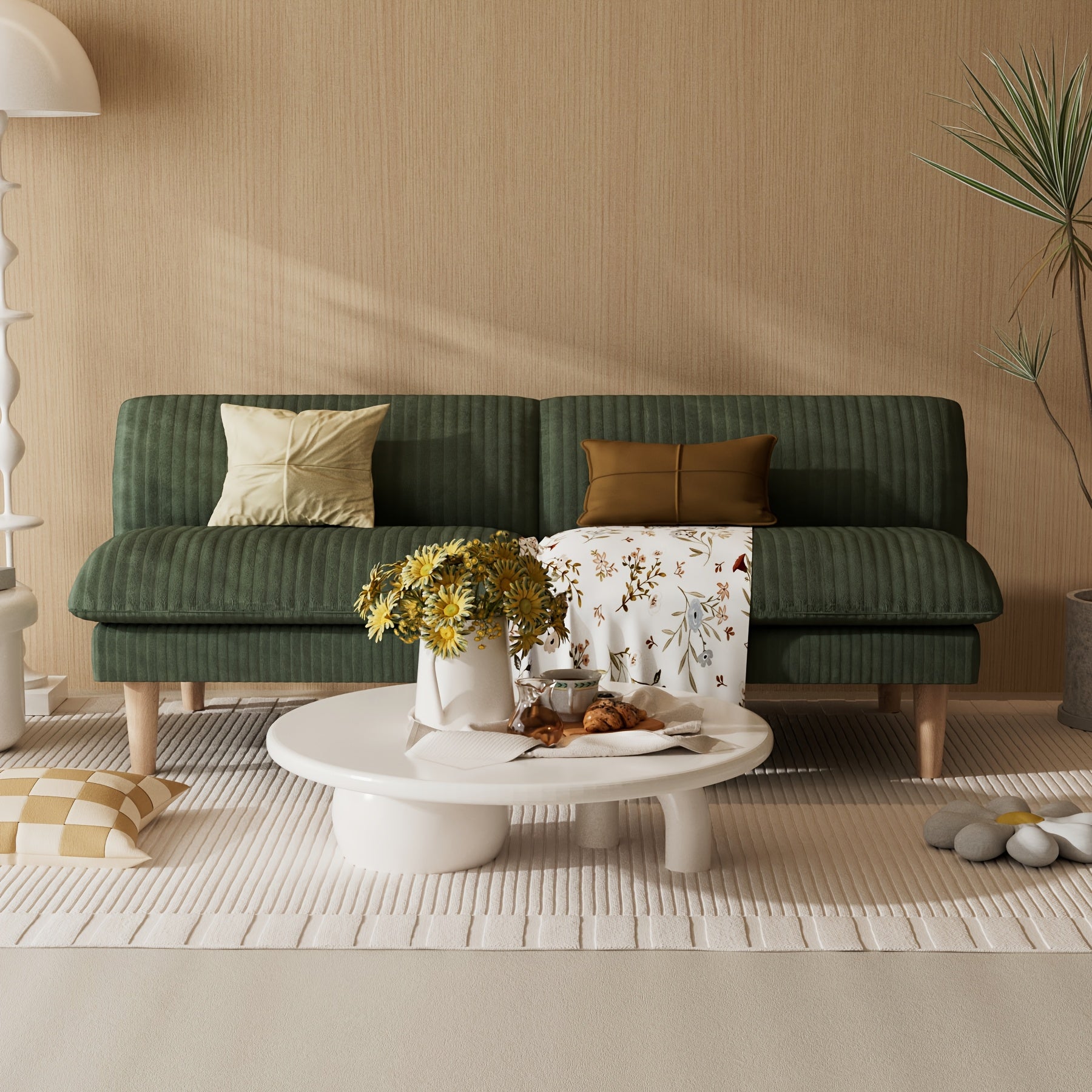 Futon Sofa Bed, 68 Inch Futon Couch with Adjustable Backrest, Corduroy Convertible Sleeper Sofa Bed