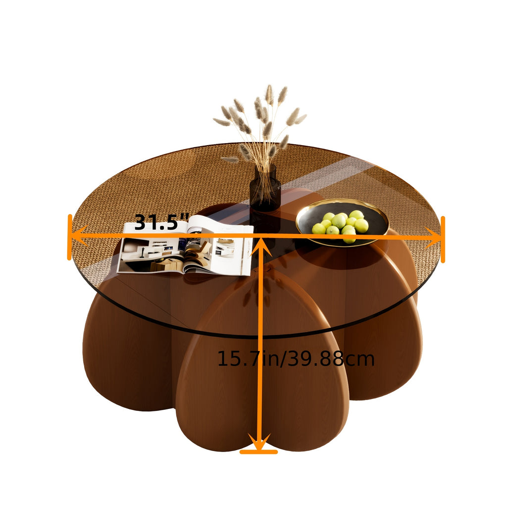 31.5'' Round Glass Coffee Table, Center Table with Tempered Glass-Top for Small Space