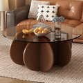 31.5'' Round Glass Coffee Table, Center Table with Tempered Glass-Top for Small Space