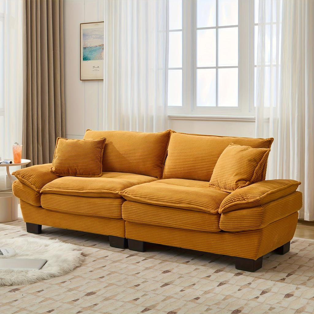 2-Seat Modular Sectional Sofa With Deep Seating, Corduroy Double-Layer Seat Cushions, Memory Foam