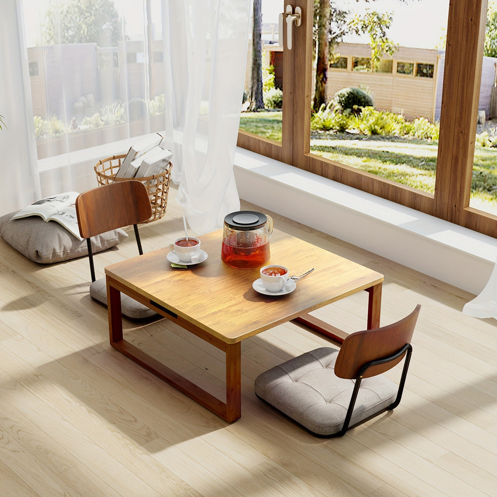 SOGES Compact Foldable Coffee Table, Wooden Low Table for Floor Seating, Bamboo Floor Desk