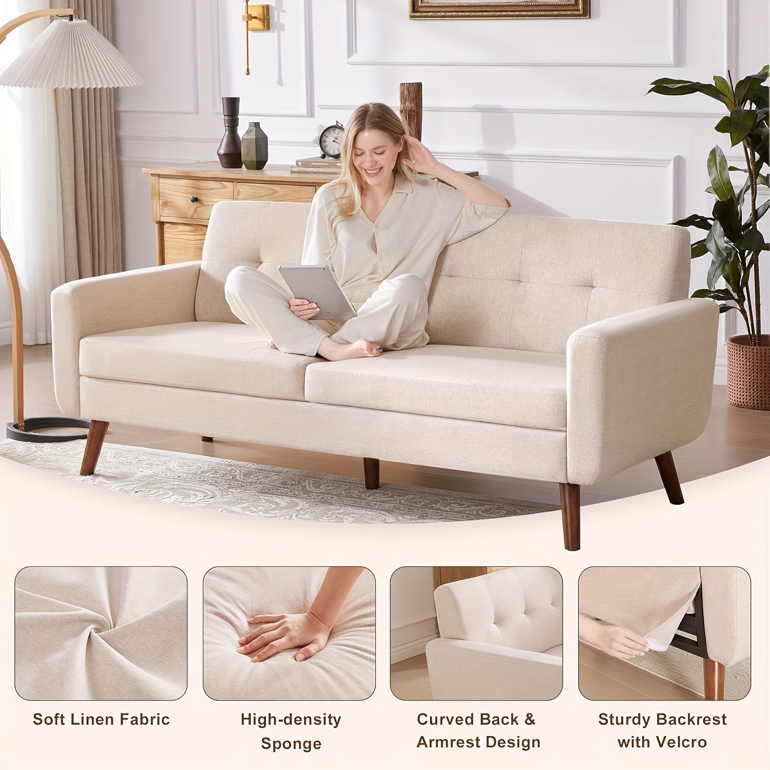 77in Mid-Century Modern Sectional Sofa with Recliner - Gray Button-Tufted L-Shaped or Straight Couples Couch