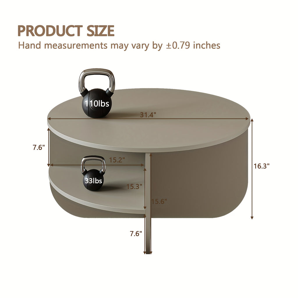 Modern Round Coffee Table with Storage - Classic Contemporary Design with Curved Legs & Lower Shelf