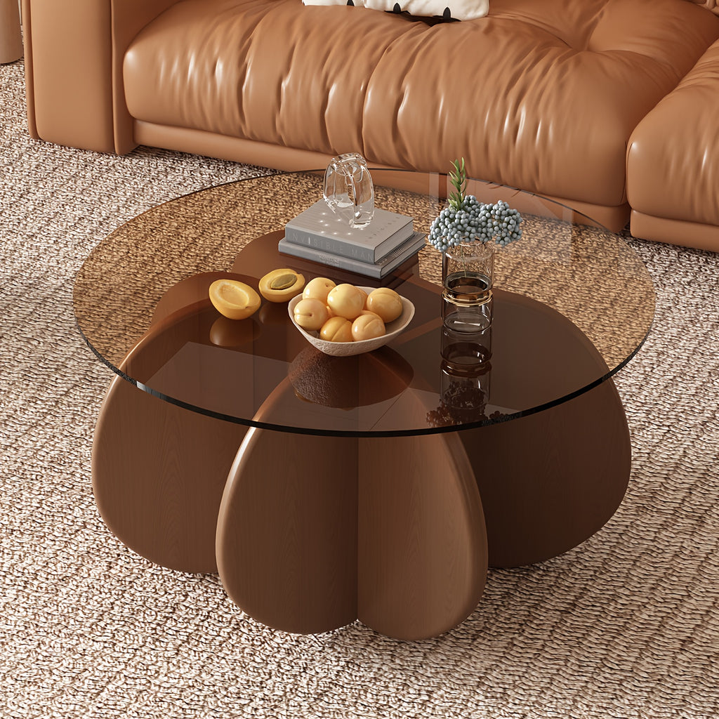 31.5'' Round Glass Coffee Table, Center Table with Tempered Glass-Top for Small Space