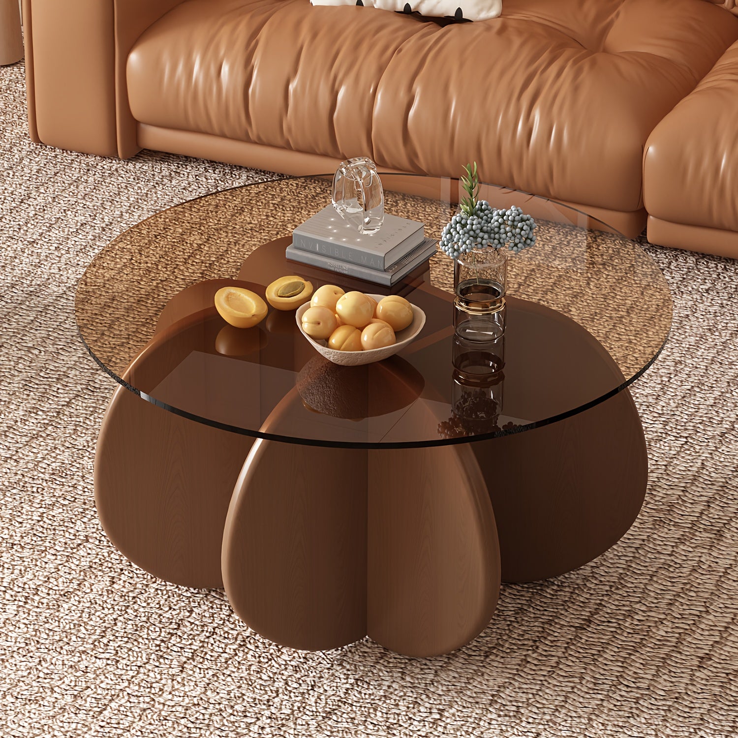 31.5'' Round Glass Coffee Table, Center Table with Tempered Glass-Top for Small Space