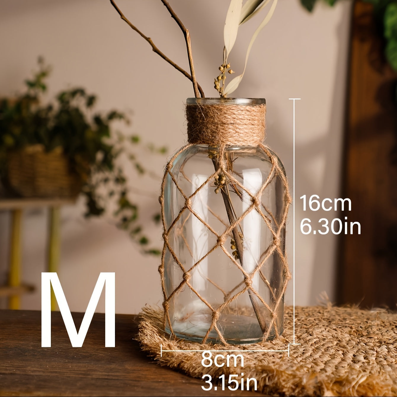 1\u002F2pcs Vintage Bohemian Flower Vase, Hand-woven Transparent Glass Cylinder Vase