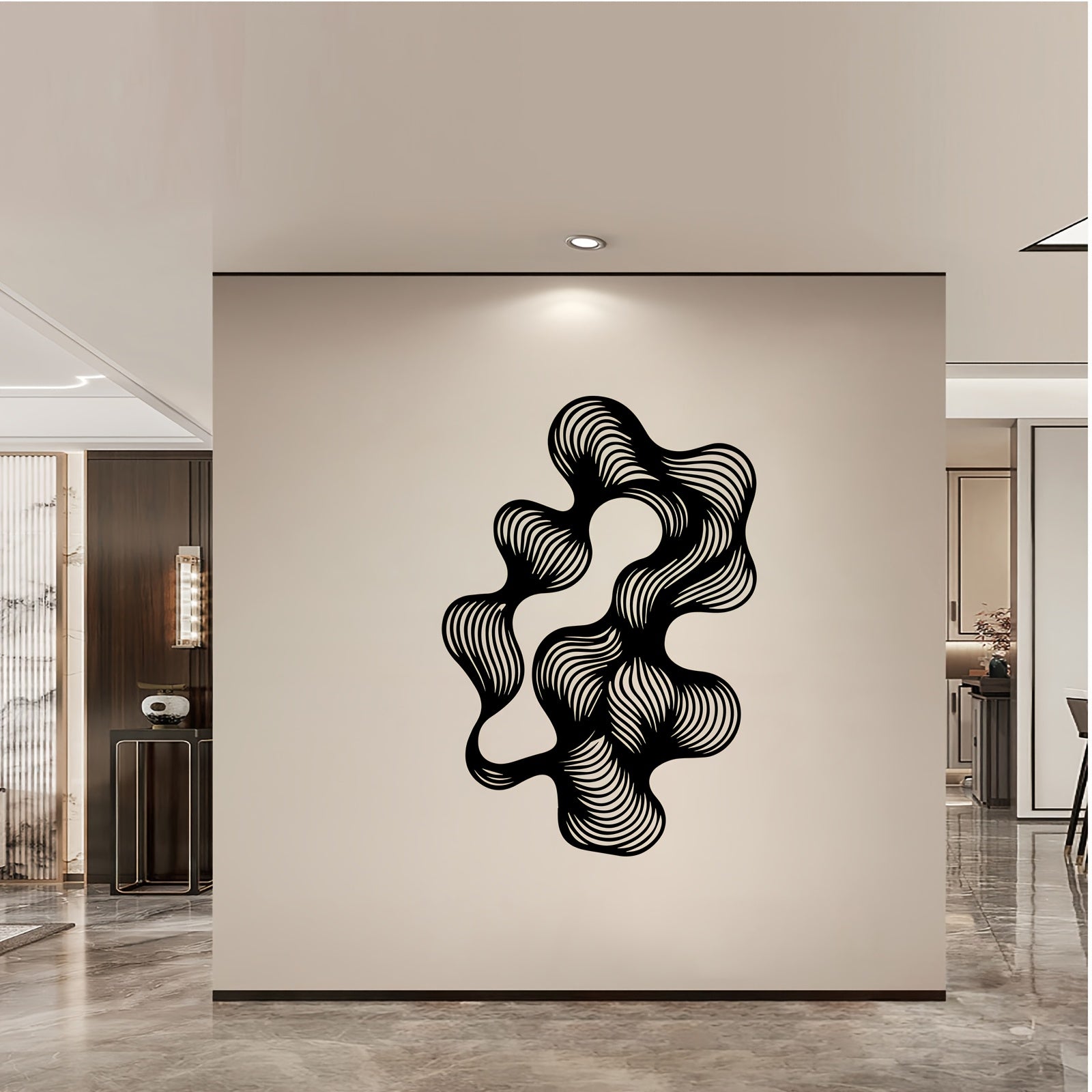 1pc Retro-Modern Abstract Flow Line Metal Wall Art - Black Iron Wire Mural with Dynamic Curves
