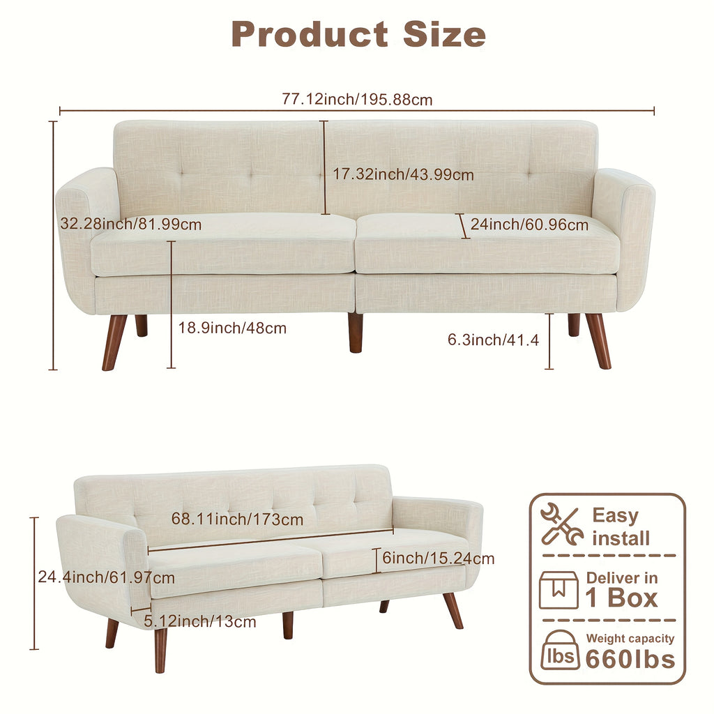 77in Mid-Century Modern Sectional Sofa with Recliner - Gray Button-Tufted L-Shaped or Straight Couples Couch