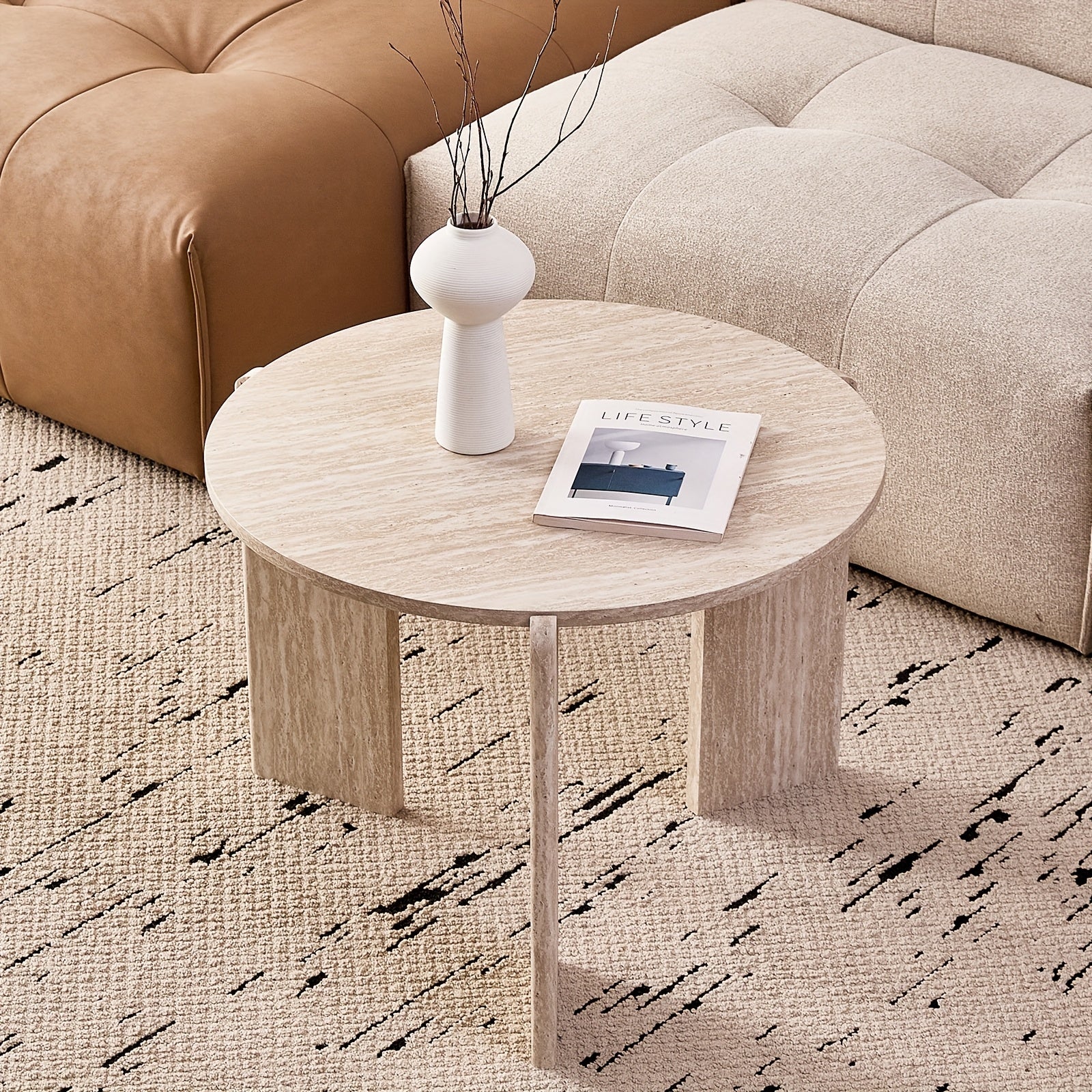 Two Sets of Round Nesting Coffee Tables, Mid-Century Modern Round Side Tables