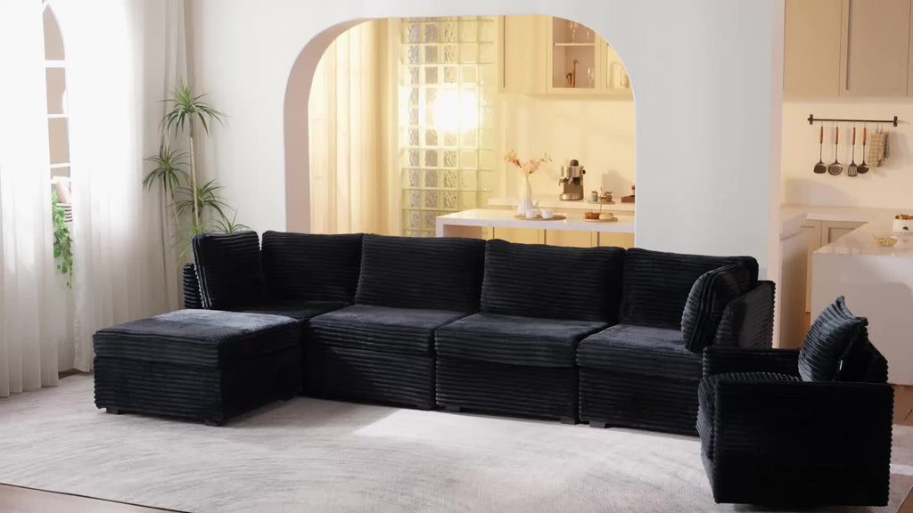 Living Room Sectional Sofa for Large Space, Deep Seat Modular Couch with A Single Rocking Sofa Chair