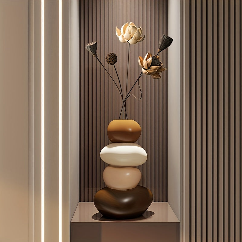 1 Large Resin Stone-Shaped Vase with Geometric Patterns, Classic Style