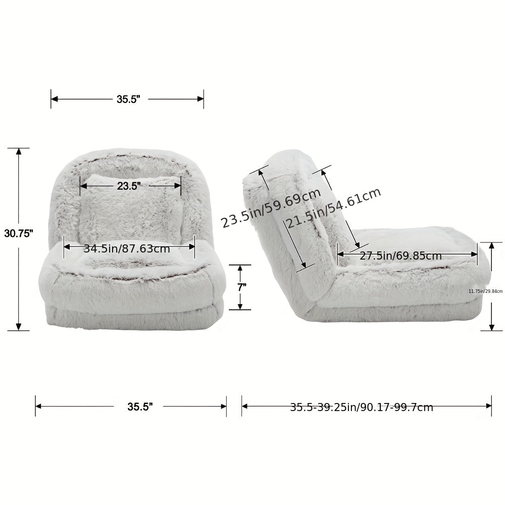 Modern Washable Oversized Human Sofa Bed with 2 Pillows - Plush Cushioned Foldable Lazy Bed with Hardwood Frame