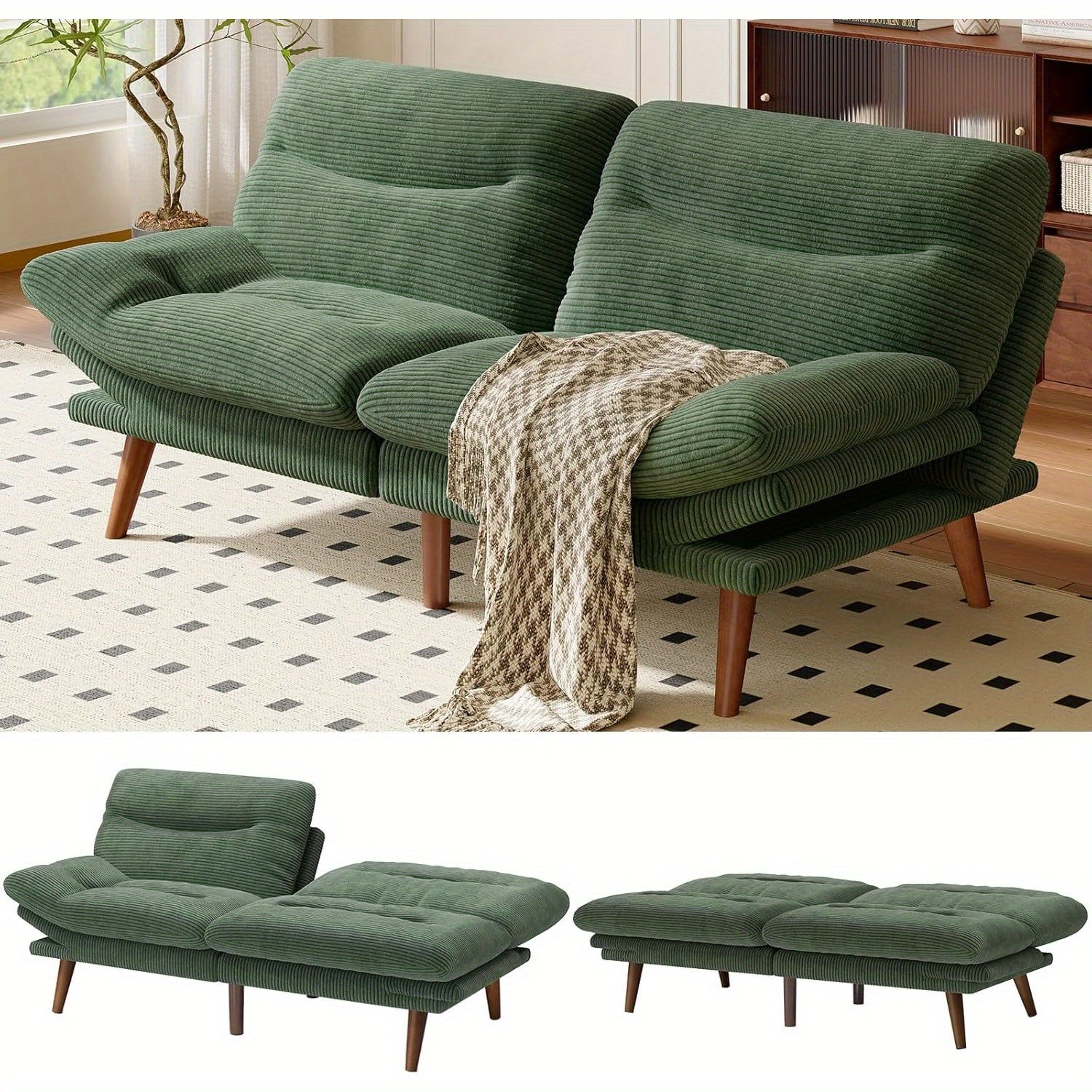 66-75Inch Futon Sofa Bed with Adjustable Backrest Armrests, Convertible Futon Sofa Couch for Small Spaces