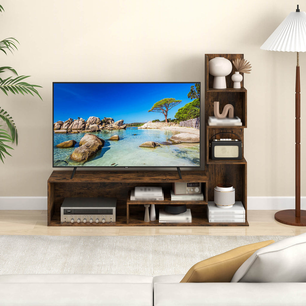 COSTWAY Mid-Century Modern TV Stand for TVs Up to 50 Inch - Heavy-Duty Entertainment Center with Open Shelves