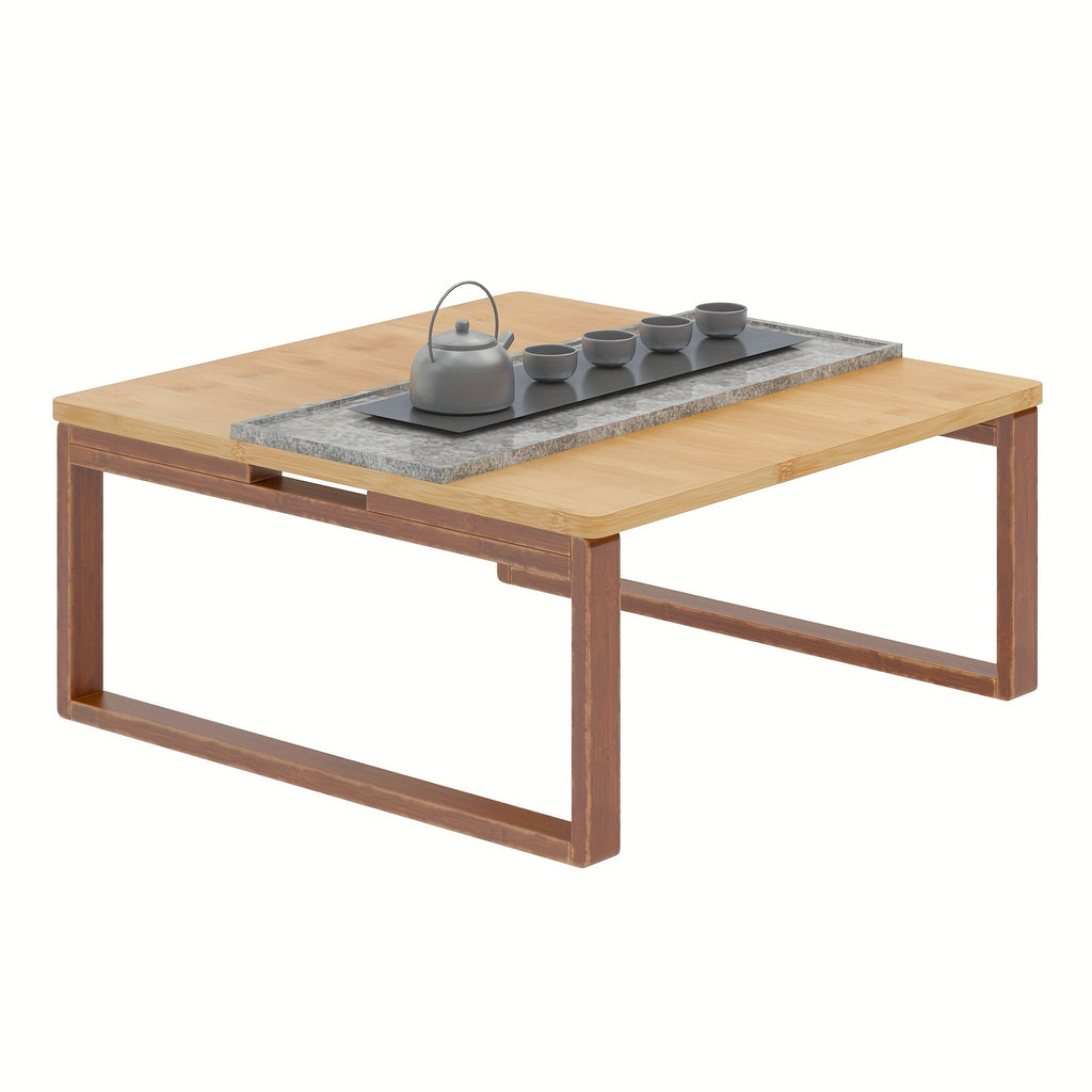 SOGES Compact Foldable Coffee Table, Wooden Low Table for Floor Seating, Bamboo Floor Desk