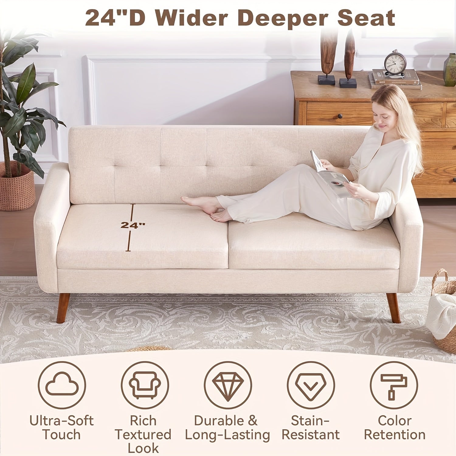 77in Mid-Century Modern Sectional Sofa with Recliner - Gray Button-Tufted L-Shaped or Straight Couples Couch