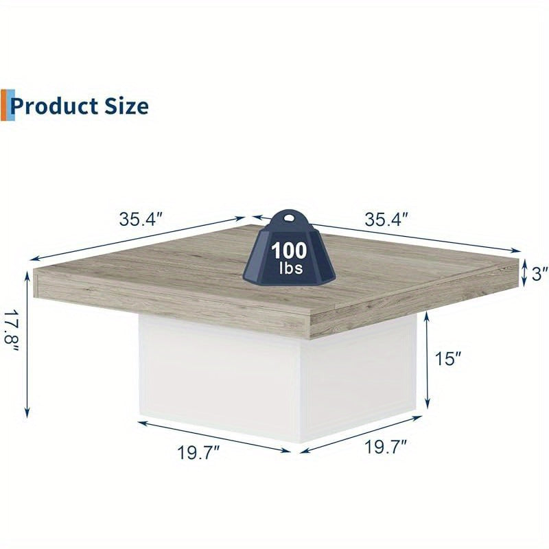 35 Inch Modern Square Coffee Table with White Top & Metal Frame - Heavy-Duty Low-Maintenance Surface