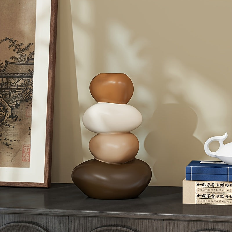 1 Large Resin Stone-Shaped Vase with Geometric Patterns, Classic Style