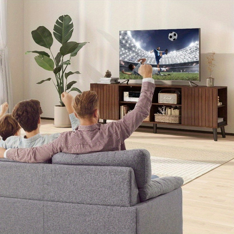 Mid-Century Modern TV Stand for up to 85-Inch TVs - Heavy-Duty Media Entertainment Center with 8-Shelf Storage