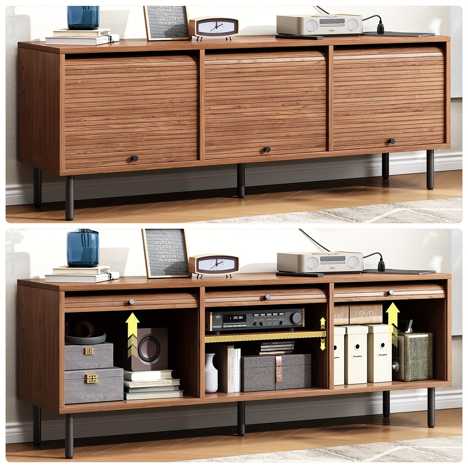 Walnut TV Stand Mid-Century Modern Walnut TV Stand - 59 Inch Entertainment Center with Power Outlet