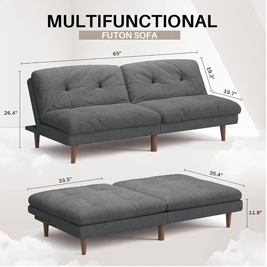 Modern Convertible Futon Sofa Bed - Space-Saving Sleeper Couch with Hardwood-like HDF Frame
