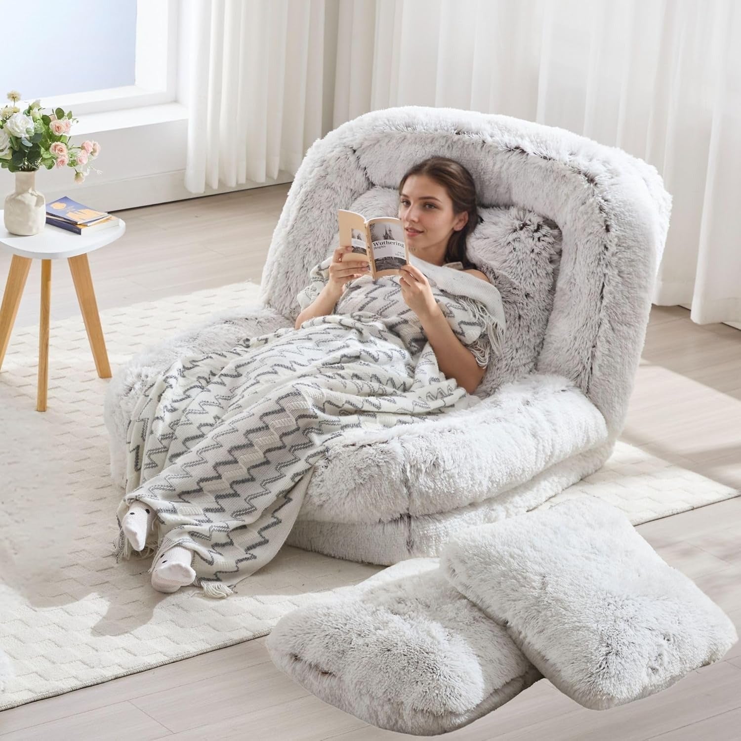 Modern Washable Oversized Human Sofa Bed with 2 Pillows - Plush Cushioned Foldable Lazy Bed with Hardwood Frame