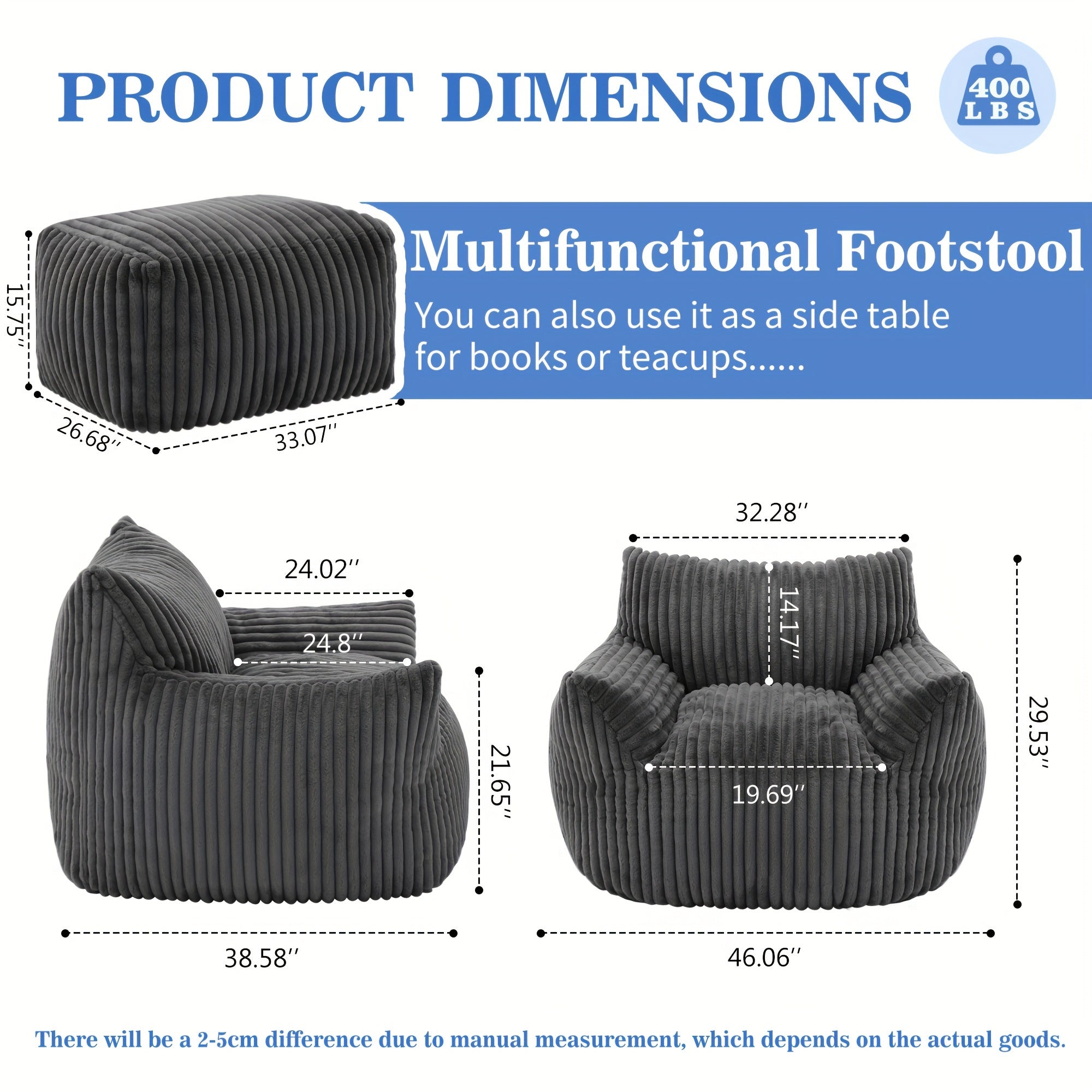 Living&Giving Oversize Bean Bag Sofa, Fireside Chair, Lazy Floor Sofa Couch, Tatami Sofa