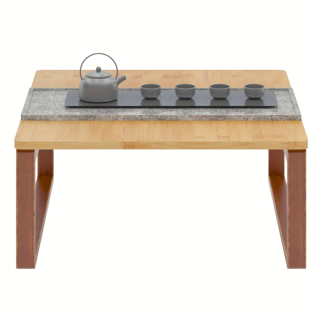 SOGES Compact Foldable Coffee Table, Wooden Low Table for Floor Seating, Bamboo Floor Desk