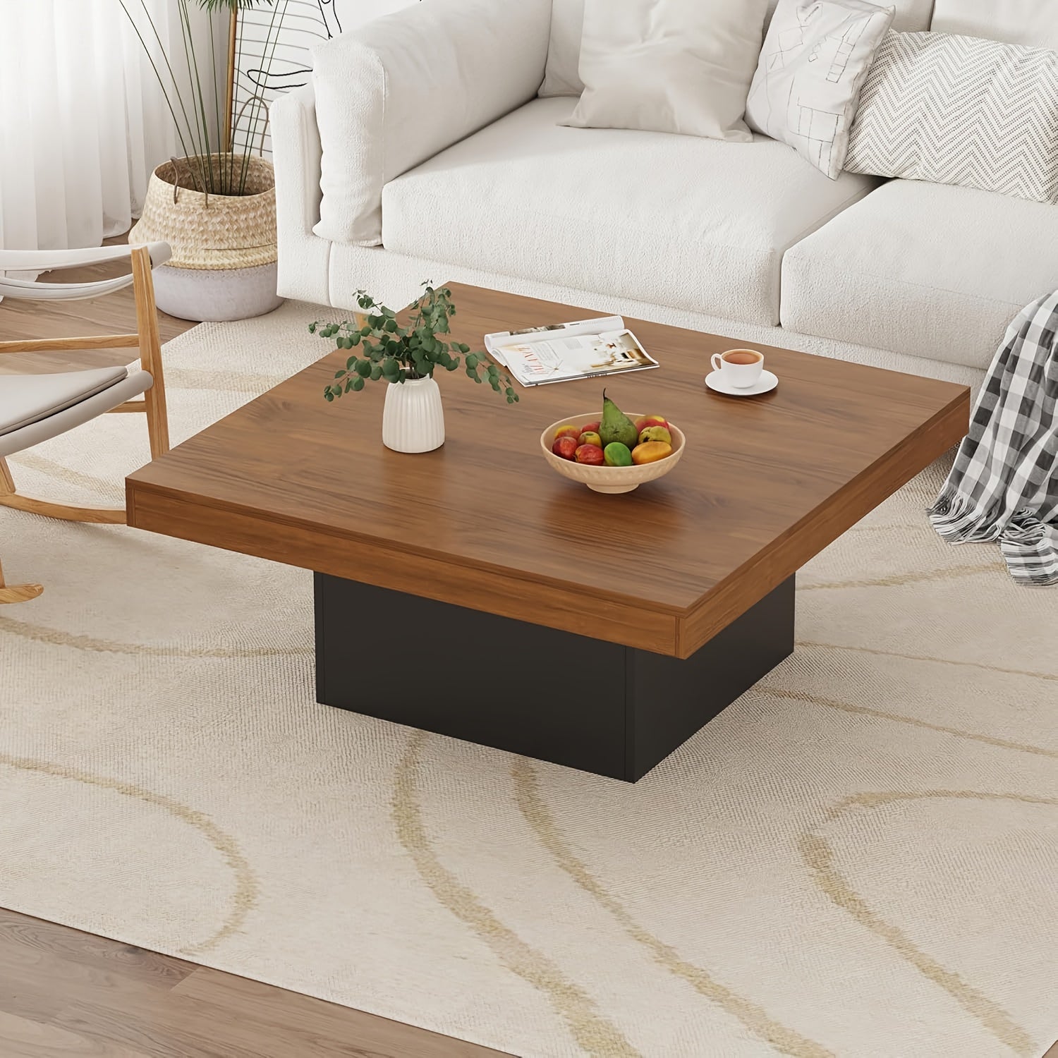 Square Coffee Table, 35 Inch Living Room Tables, Modern Coffee Tables, Cocktail Table for Home Office