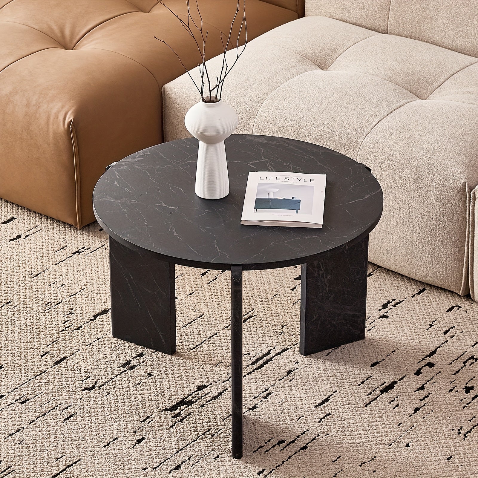 Two Sets of Round Nesting Coffee Tables, Mid-Century Modern Round Side Tables