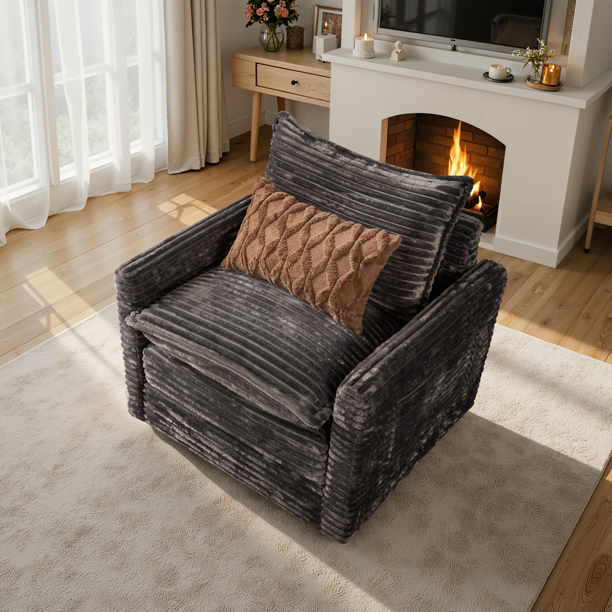 Living Room Sectional Sofa for Large Space, Deep Seat Modular Couch with A Single Rocking Sofa Chair