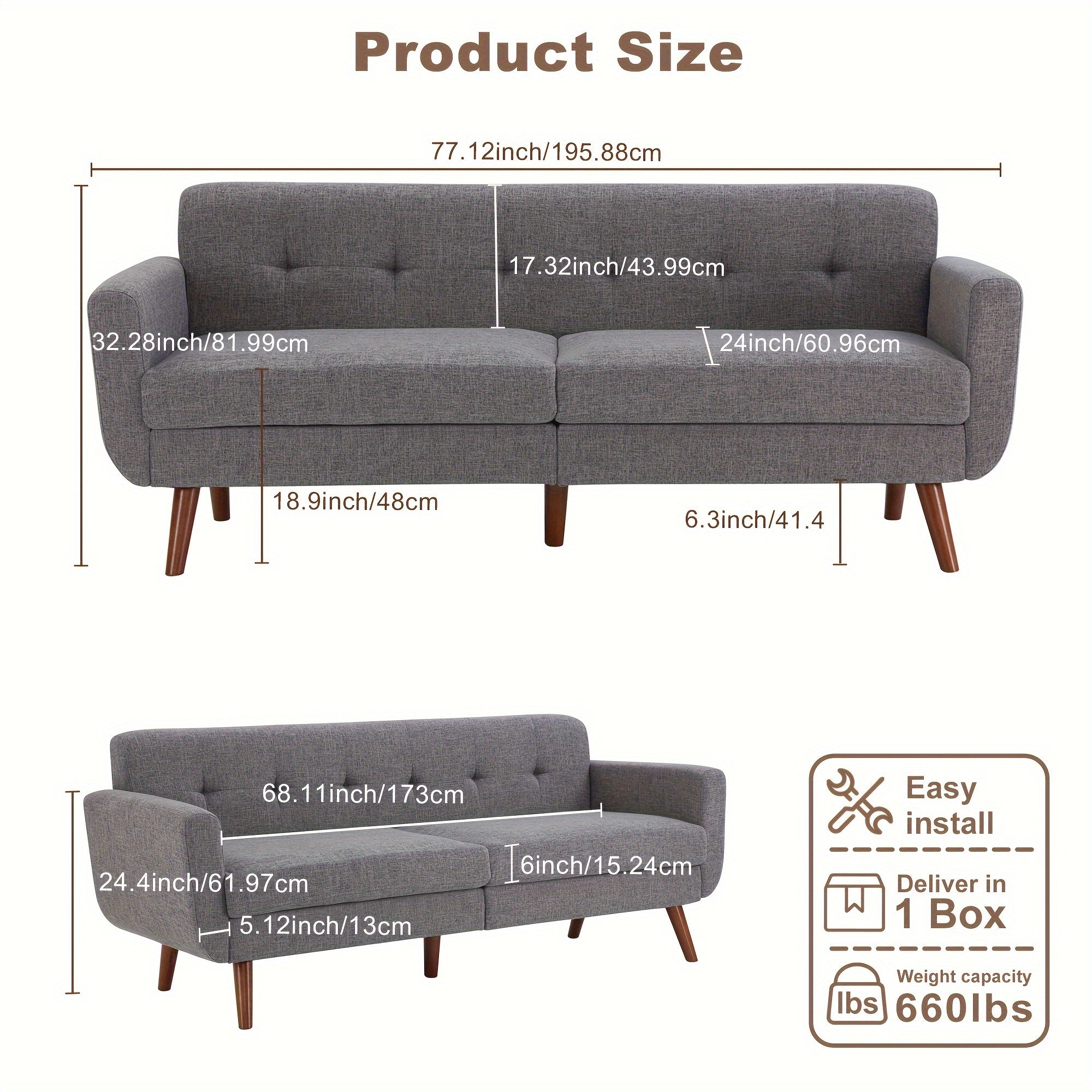 77in Mid-Century Modern Sectional Sofa with Recliner - Gray Button-Tufted L-Shaped or Straight Couples Couch