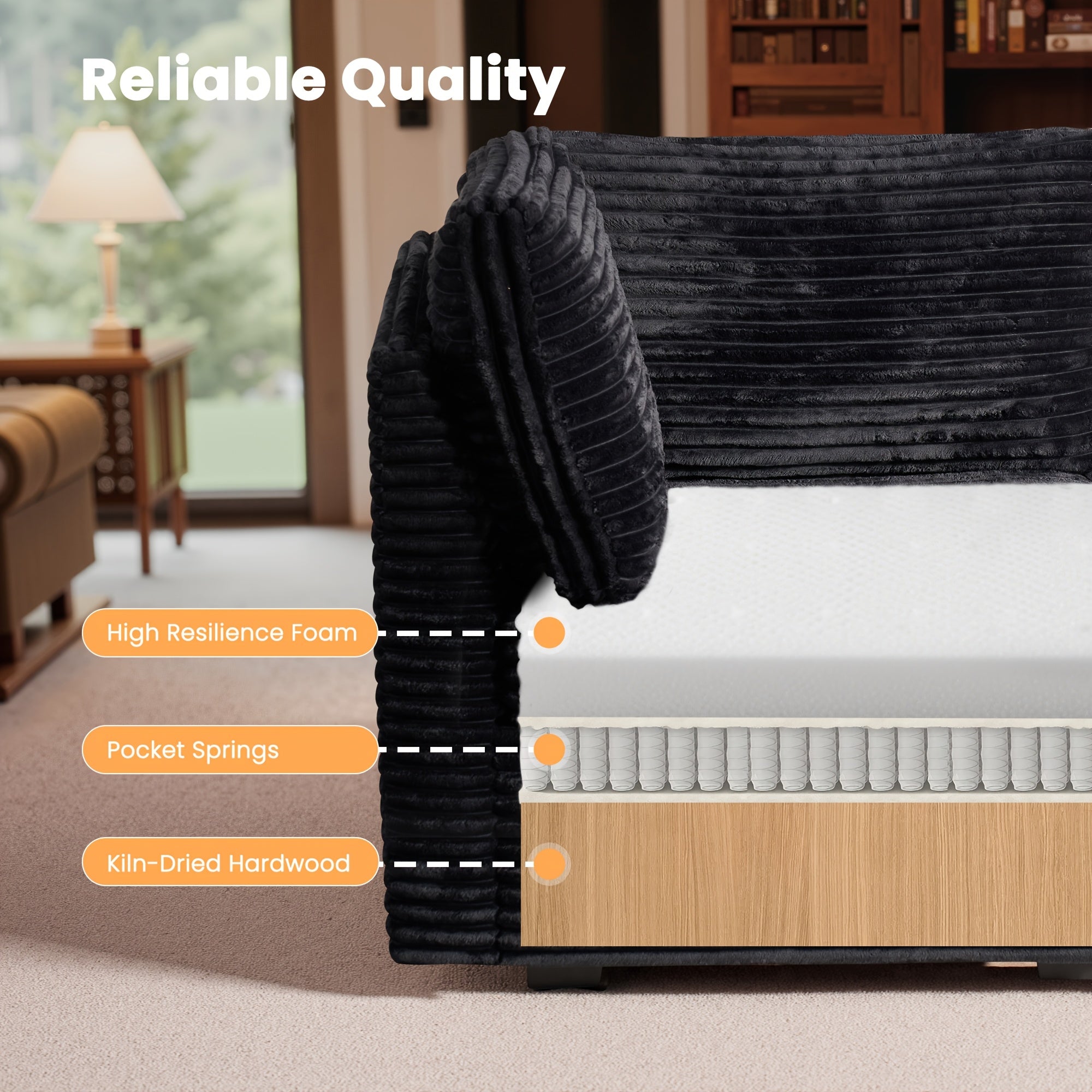 Living Room Sectional Sofa for Large Space, Deep Seat Modular Couch with A Single Rocking Sofa Chair