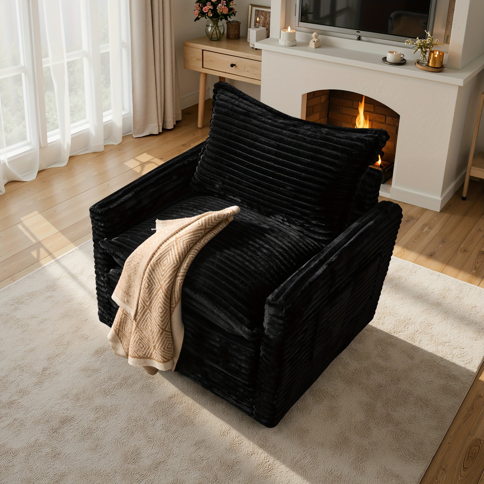 Living Room Sectional Sofa for Large Space, Deep Seat Modular Couch with A Single Rocking Sofa Chair