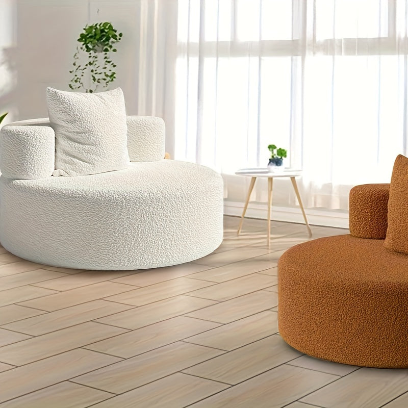 Round Compression Sofa, Teddy Velvet Sofa with Pillows, Suitable for Living Room