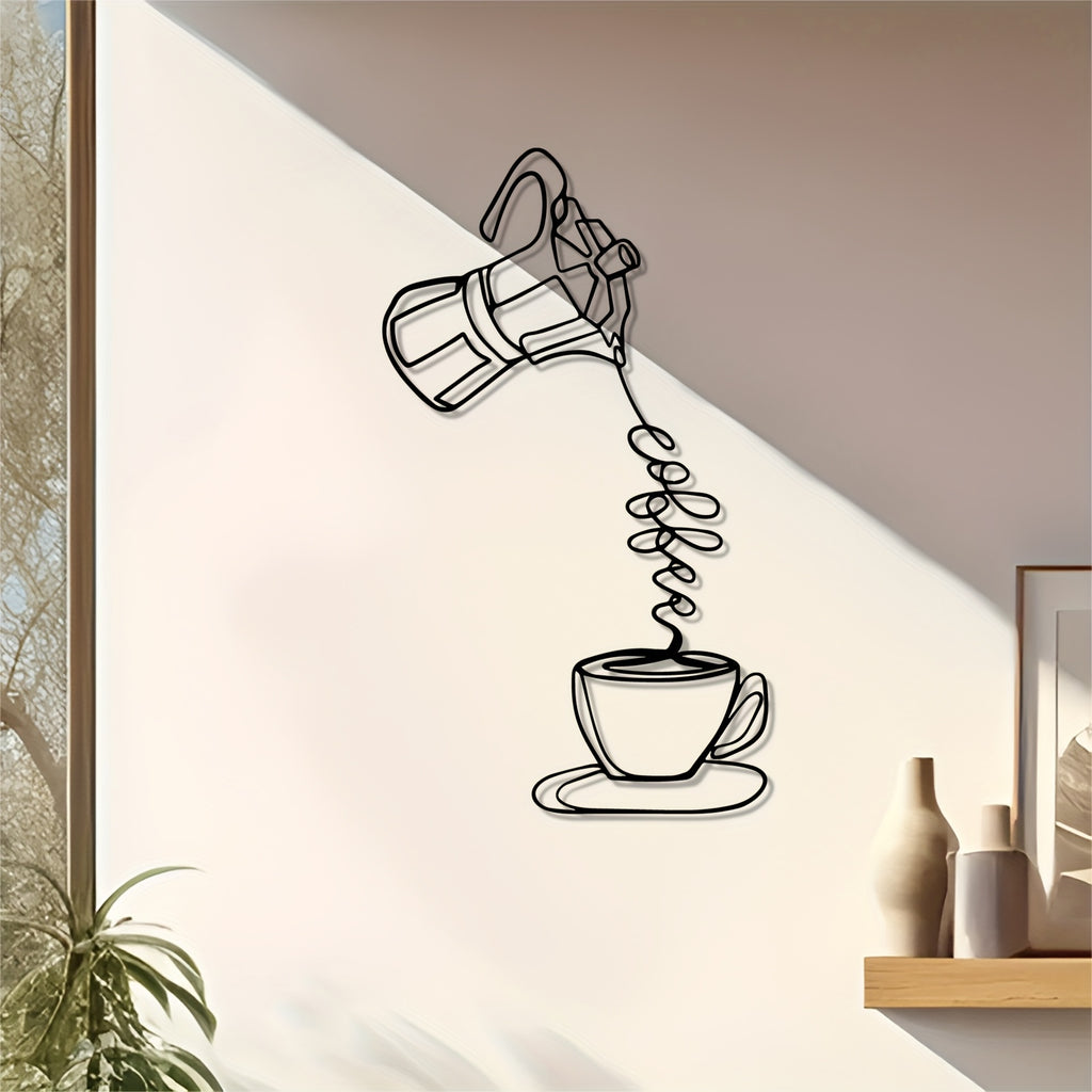 1pc Modern Metal Coffee Wall Art, Modern Metal Coffee Abstract Statue Mural, Perfect for Home & Kitchen