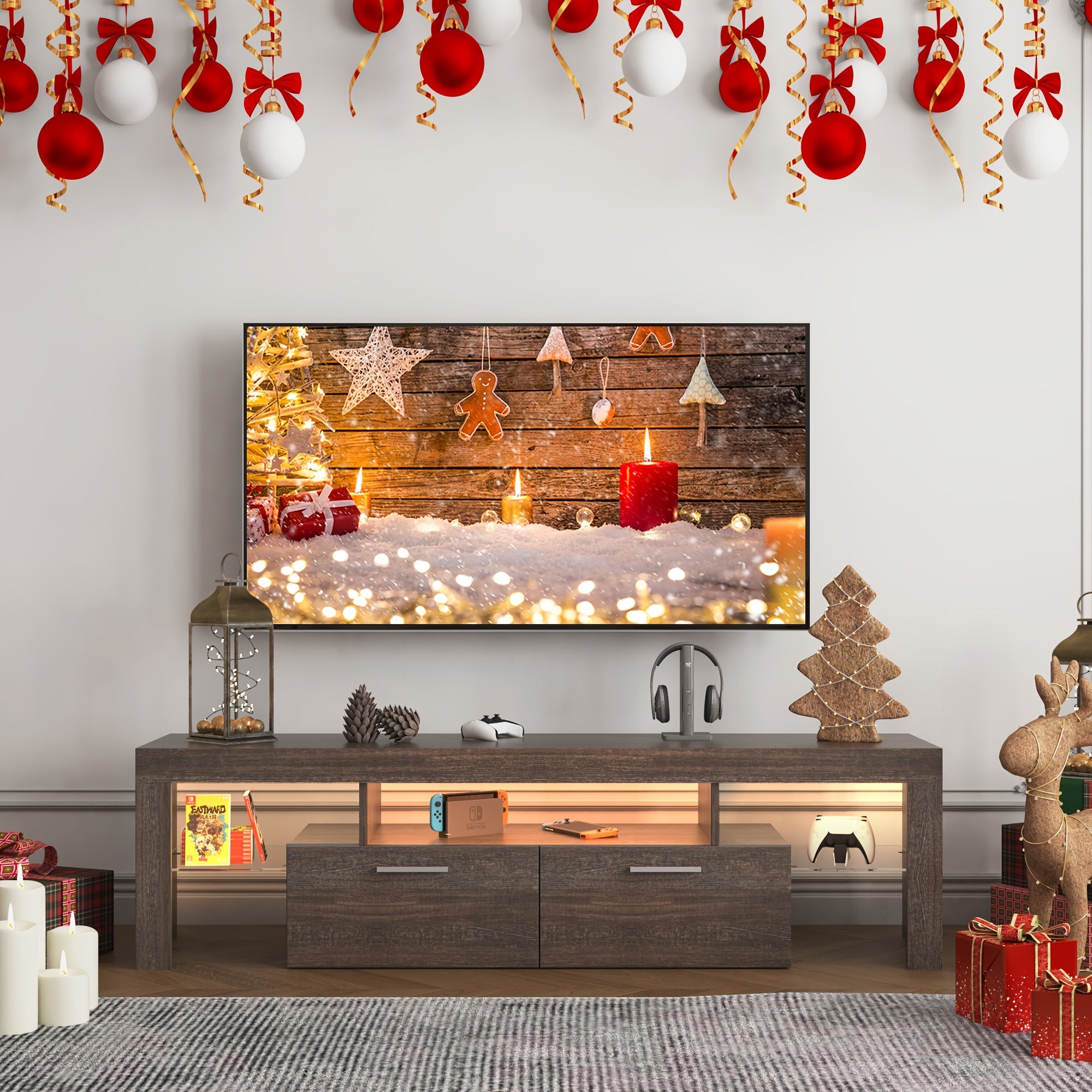 Farmhouse LED TV Stand for 50\u002F55\u002F65\u002F70\u002F75\