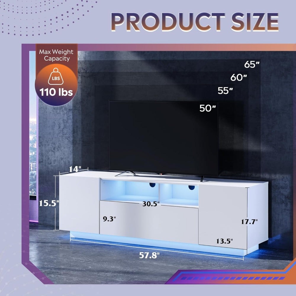 TV Stand For 65 Inch TV, Modern Entertainment Center With LED Light, 58\