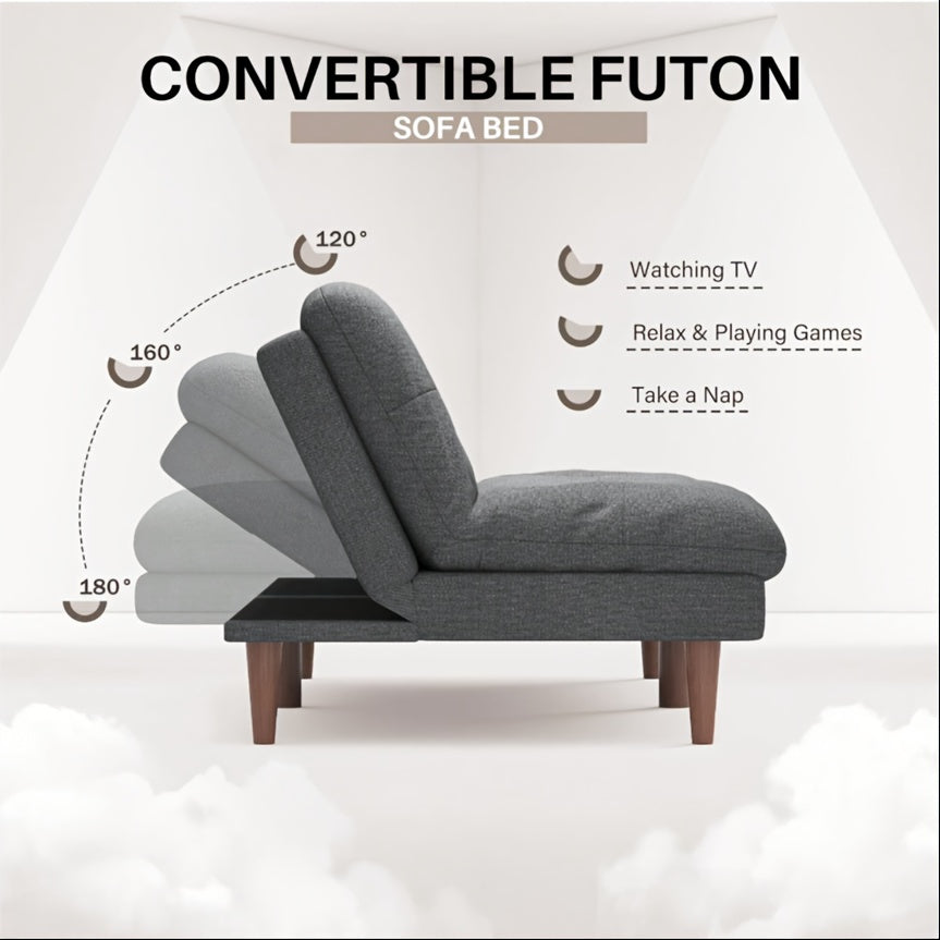 Modern Convertible Futon Sofa Bed - Space-Saving Sleeper Couch with Hardwood-like HDF Frame