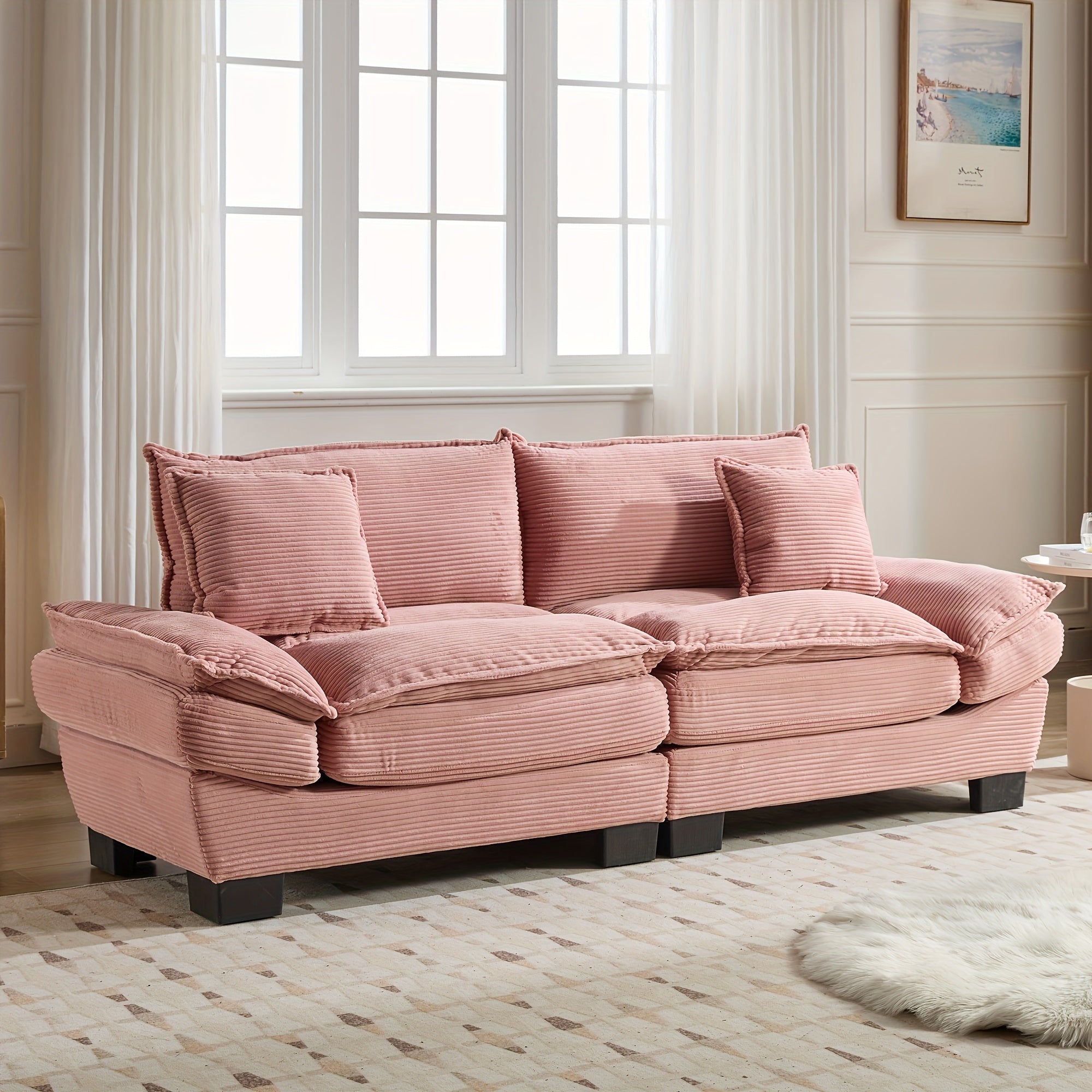 2-Seat Modular Sectional Sofa With Deep Seating, Corduroy Double-Layer Seat Cushions, Memory Foam