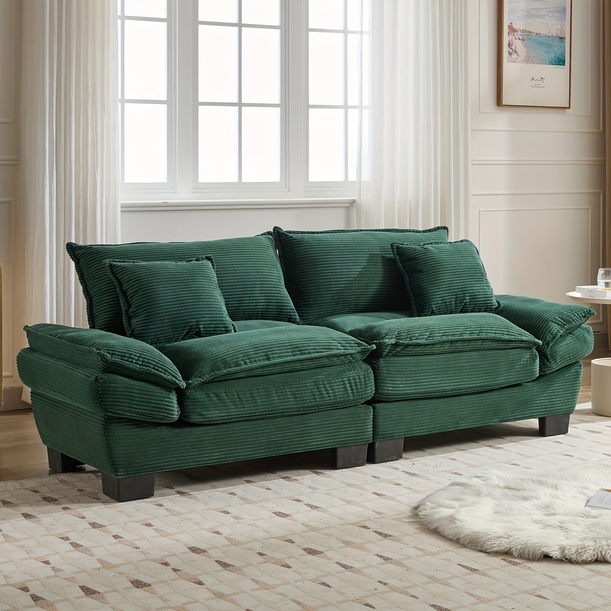 2-Seat Modular Sectional Sofa With Deep Seating, Corduroy Double-Layer Seat Cushions, Memory Foam
