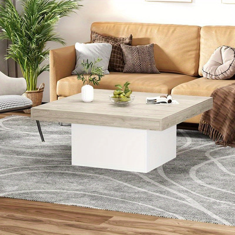 35 Inch Modern Square Coffee Table with White Top & Metal Frame - Heavy-Duty Low-Maintenance Surface