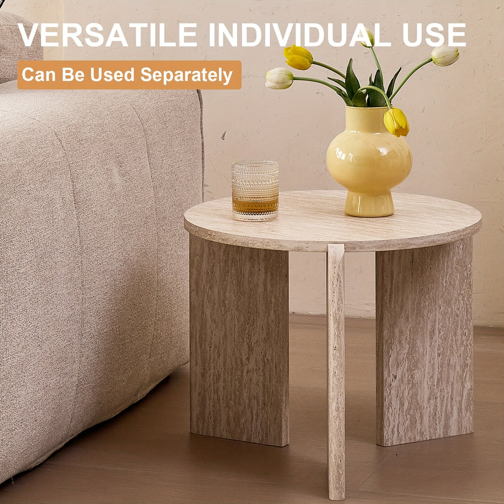 Two Sets of Round Nesting Coffee Tables, Mid-Century Modern Round Side Tables