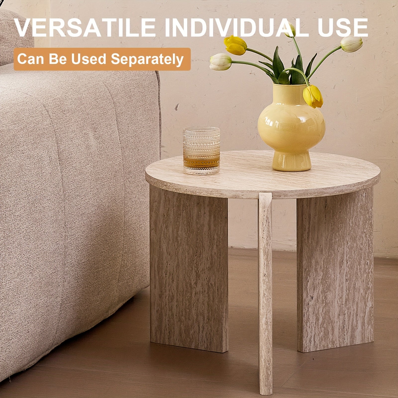 Two Sets of Round Nesting Coffee Tables, Mid-Century Modern Round Side Tables