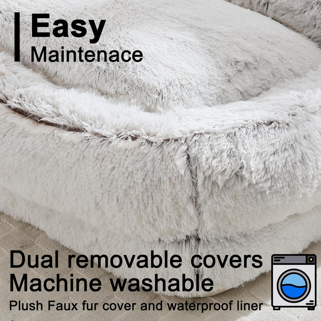 Modern Washable Oversized Human Sofa Bed with 2 Pillows - Plush Cushioned Foldable Lazy Bed with Hardwood Frame