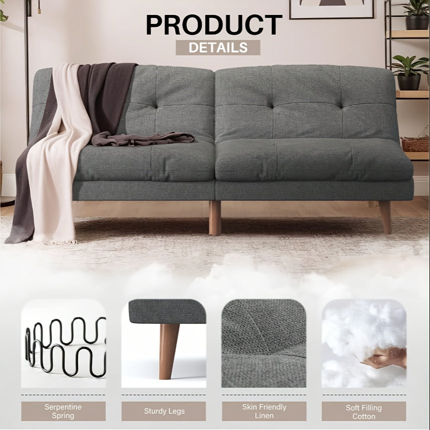 Modern Convertible Futon Sofa Bed - Space-Saving Sleeper Couch with Hardwood-like HDF Frame