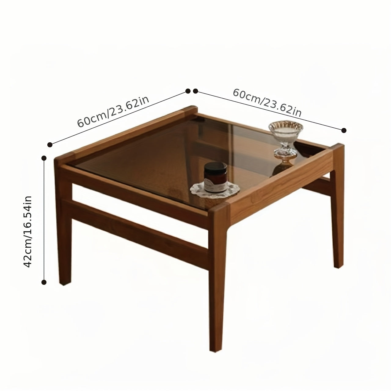 Modern Minimalist Coffee Table - Solid Wood & Brown Tempered Glass Top