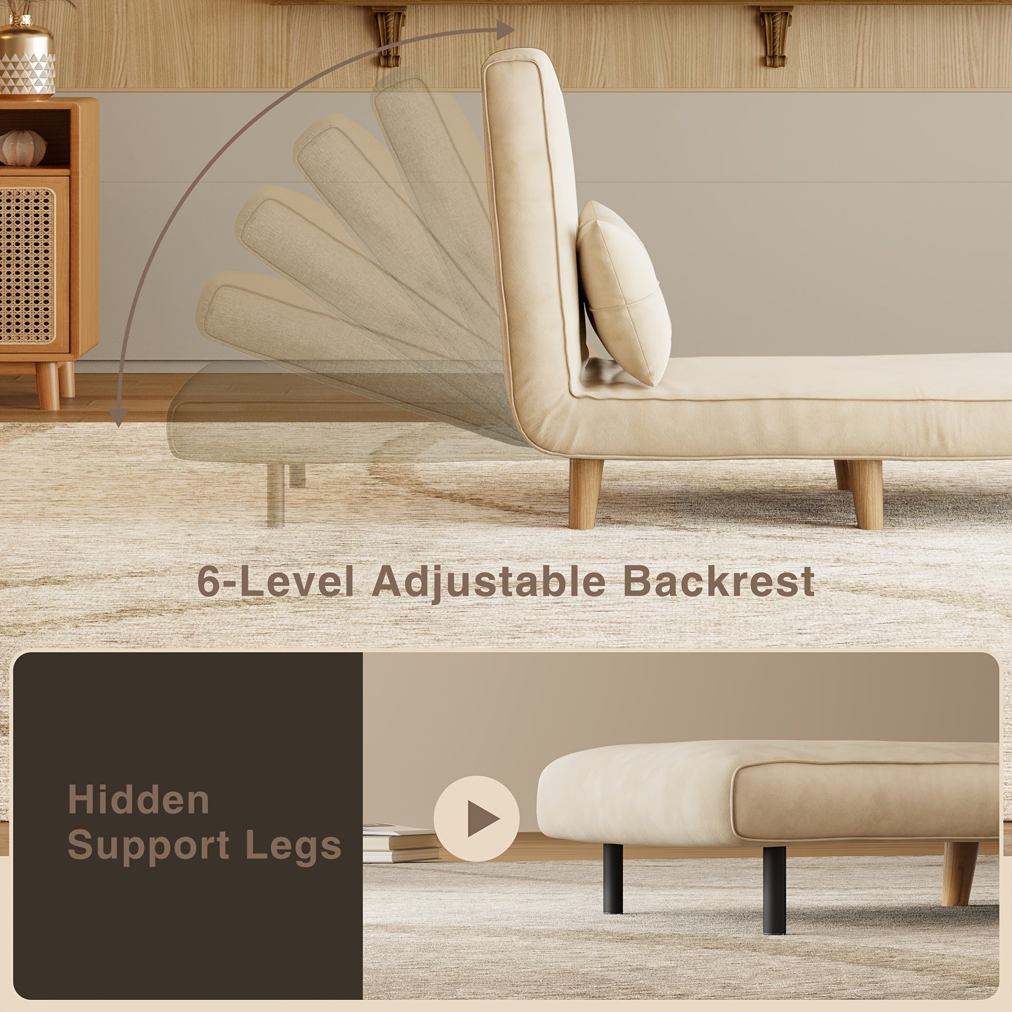 Convertible Sofa Bed Sleeper 3-in-1 Convertible Sofa Bed Sleeper Chair | 6-Level Adjustable Backrest